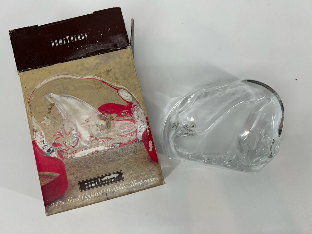Cristal d'Arques France 24% Lead Crystal Dolphin Paperweight 3.5” X 3.5” X 0.75”